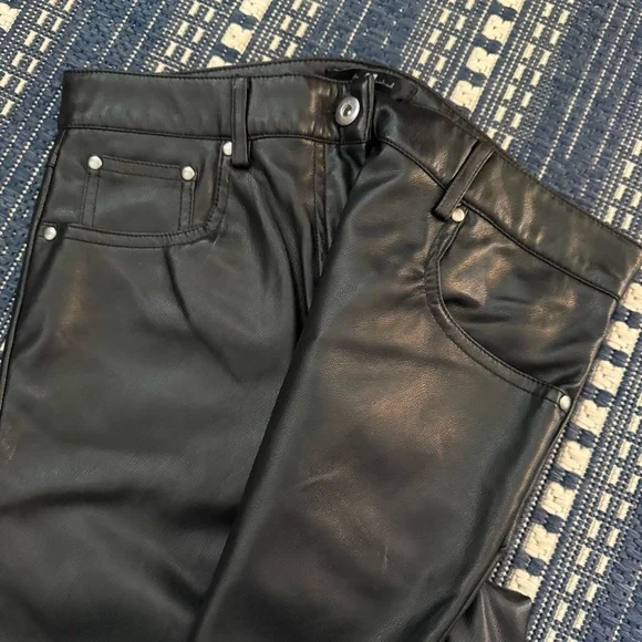 7 For All Mankind Women's Black Pleather Pants - Picture 3 of 5